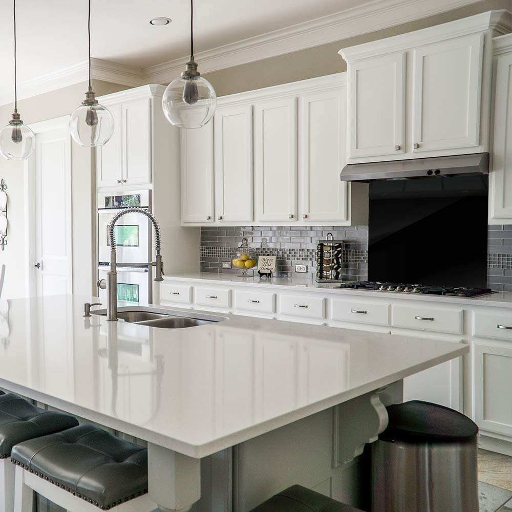 BELOFAY Black Tempered Glass Splashback for Kitchen with 6mm Toughened Glass (ADHESIVE INCLUDED)