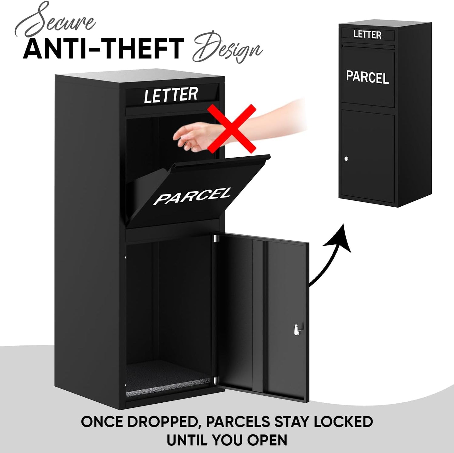 BELOFAY Large Black Lockable Parcel Box โ Floor Mounted