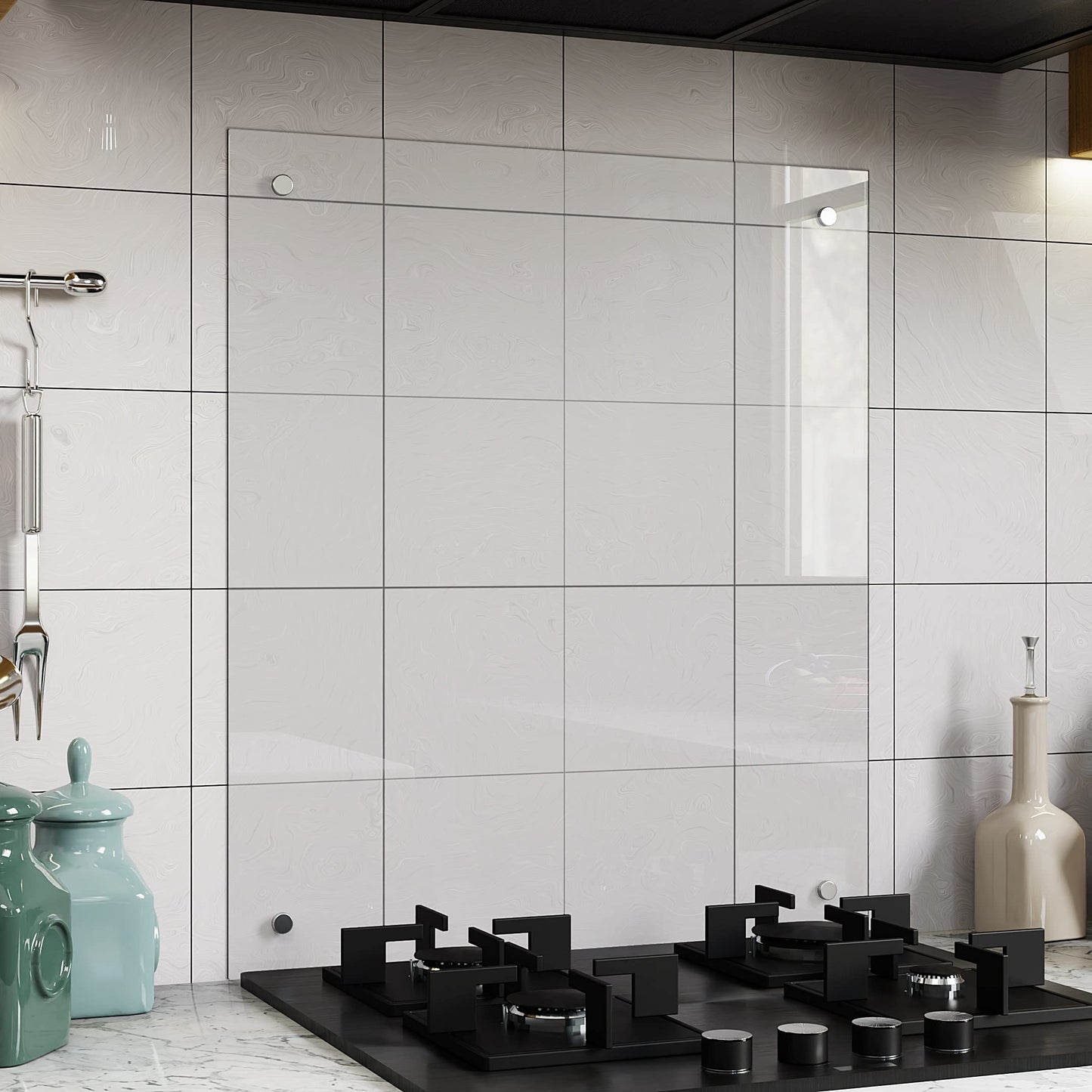 BELOFAY Clear Tempered Glass Splashback for Kitchen with 6mm Toughened Glass (SCREWS INCLUDED)