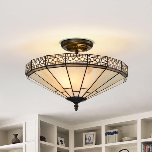 BELOFAY Mission Style Tiffany Ceiling Light Stained Glass Art Deco Handmade Uplighter Shade Ceiling Lights for Living Room, Bedroom, Dining Room and Kitchen