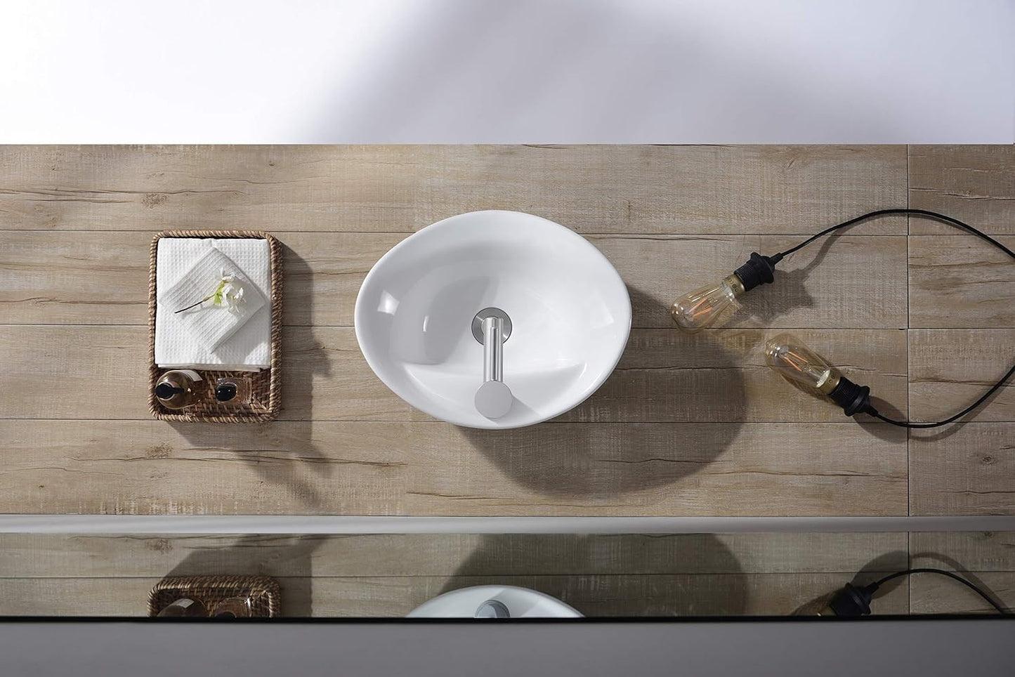 BELOFAY Kavari Oval Modern White Bathroom Counter Top Sink