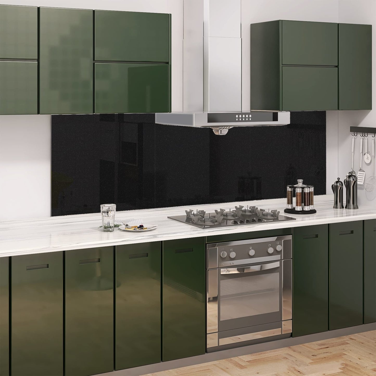 BELOFAY Black Sparkle Tempered Glass Splashback for Kitchen with 6mm Toughened Glass (ADHESIVE INCLUDED)