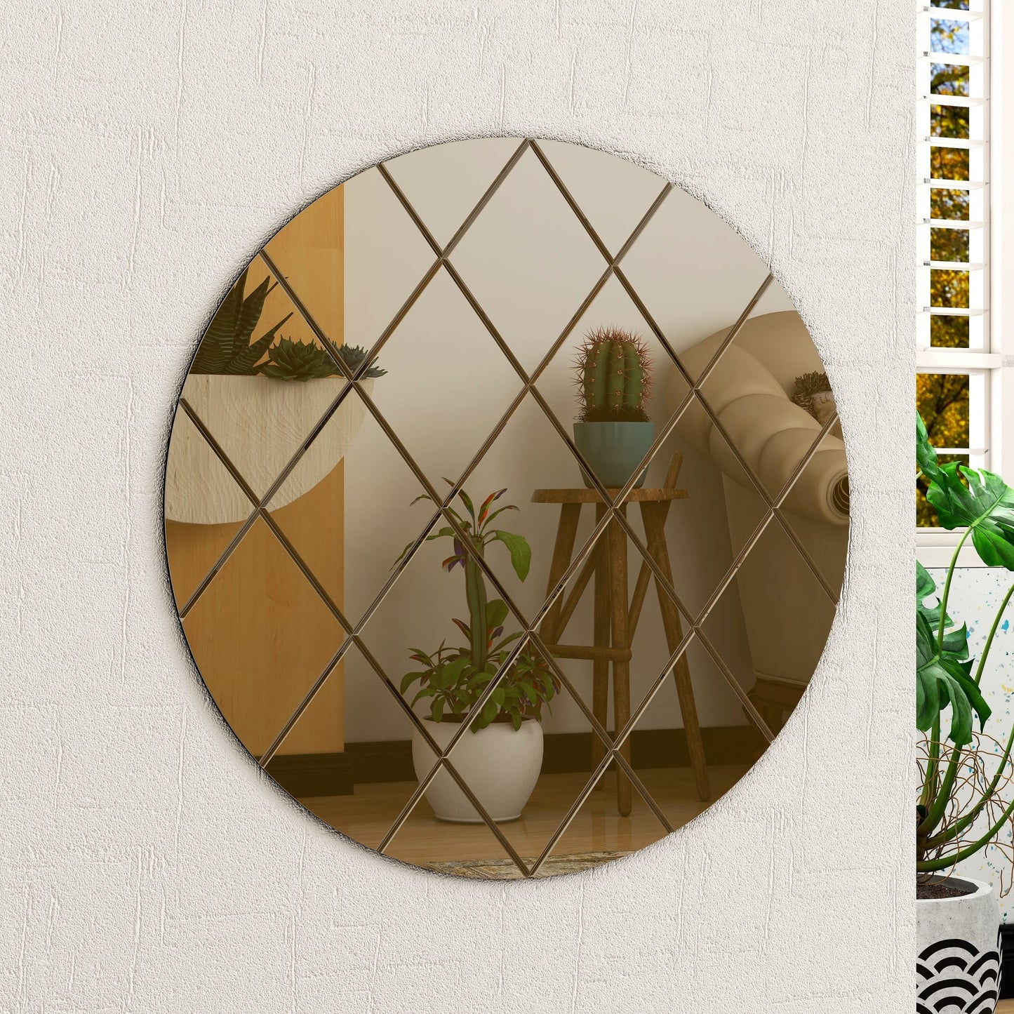 BELOFAY Art Deco 50cm Bronze Round Wall Mirror – Modern Wall-Mounted Glass Design for Bedroom, Hallway & Lounge