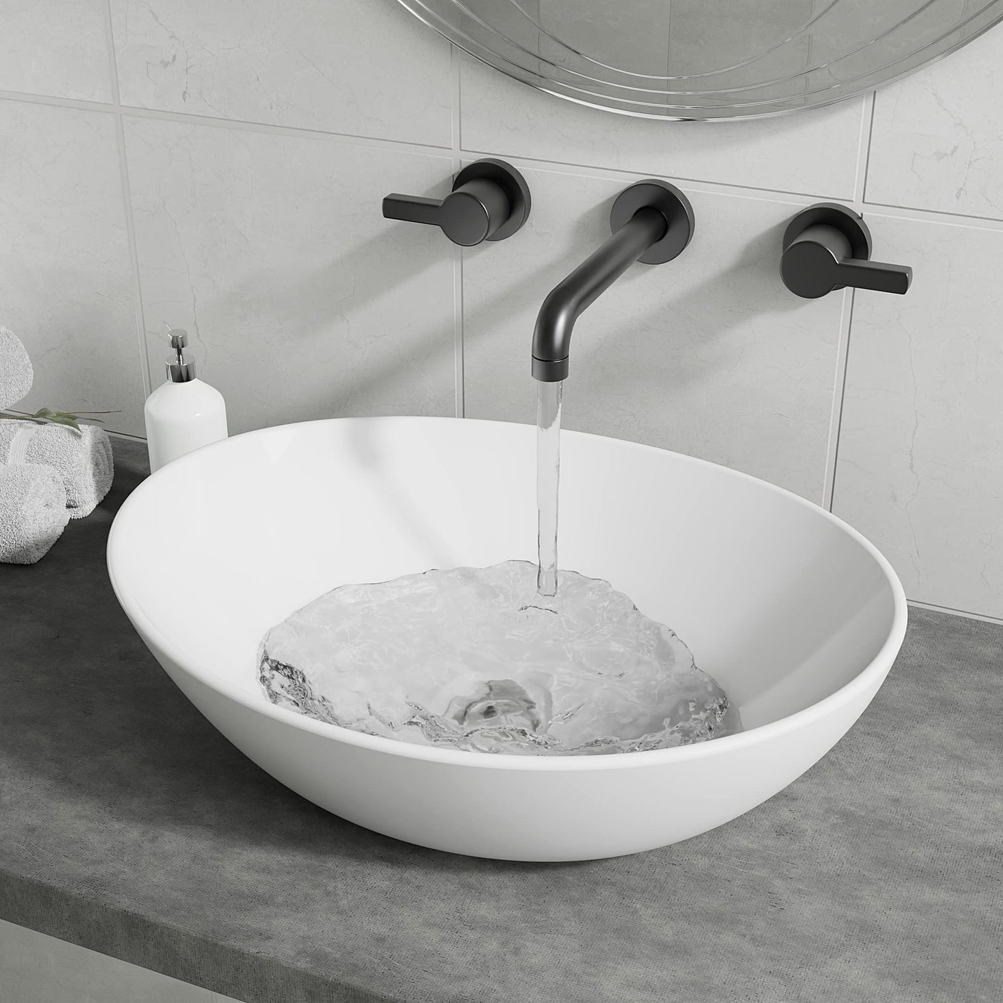 BELOFAY Tirra Oval Modern White Bathroom Counter Top Sink